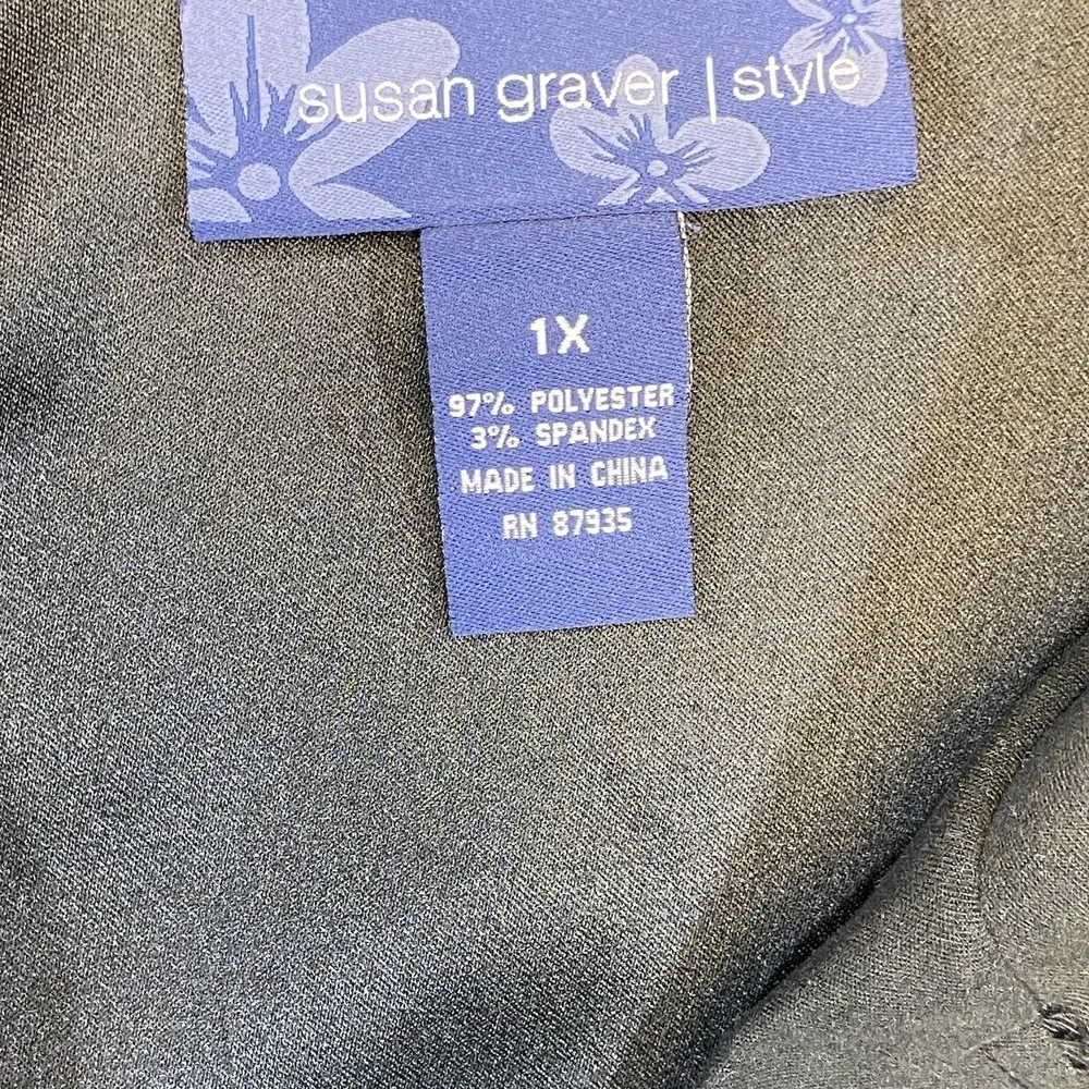 Susan‎ Graver Jacket Womens 1X Black Long Button Front Coat Lightweight Stretchy